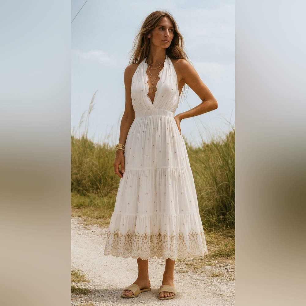 NWT Guadalupe $300 Johana White Halter Maxi Dress Size Small